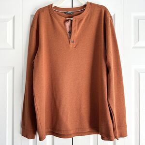 Members Mark Mens Henley Thermal Shirt Size XXL Rust Waffle Knit Base Layer